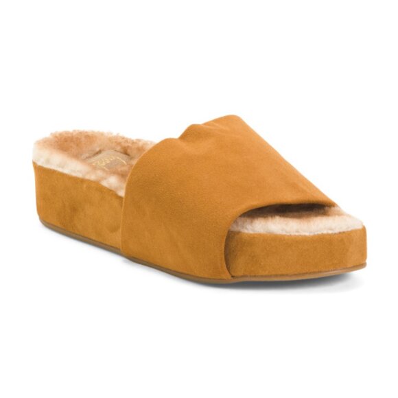 beek tan suede and Shearling Pelican Slide Sandals - Picture 1 of 3